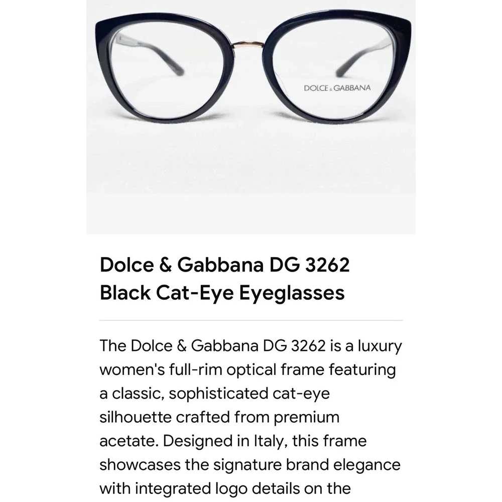NEW Dolce & Gabbana DG3262F 501 Womens Black Cat Eye Eyeglasses Frames 51/20 140